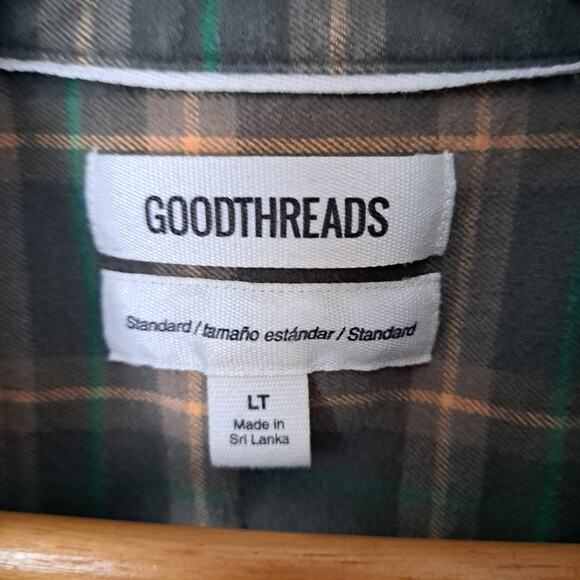 GOODTHREADS Green Plaid Button Down Long Sleeve Men's Large Tall - Picture 3 of 6
